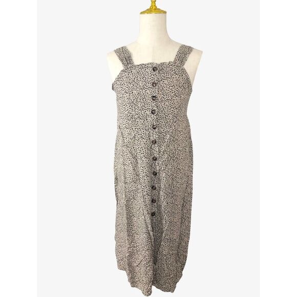 Japna Dress Large Cheetah Animal Print Mid Calf Shirred Waistband Buttons - Picture 1 of 9